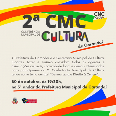 Participem da 2ª Conferência Municipal de Cultura de Carandaí/MG